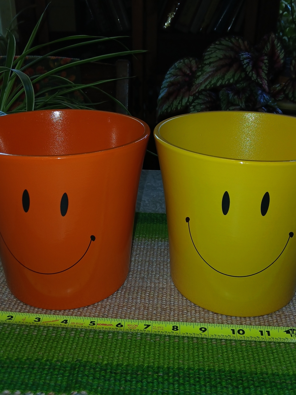 Happy Face Ceramic Planters - Orange & Yellow Set